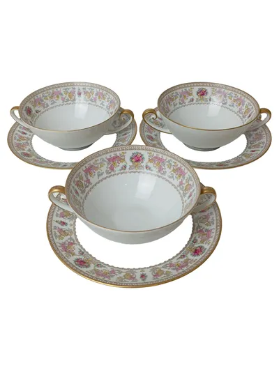 Tirschenreuth Suppentassen 6er Set Vintage Porzellan Weiß Blumen 12cm
