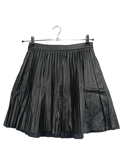 Mango Faltenrock Damen S Kunstleder Plissee Schwarz Minirock