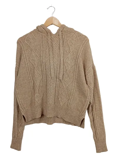 Springfield Damen Strickpullover Hoodie Zopfmuster Beige Gr. M