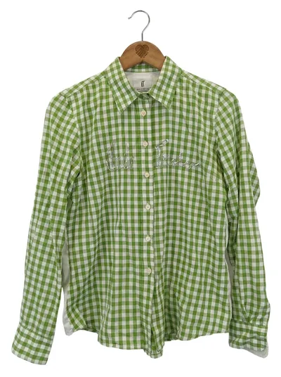 LUIS TRENKER Damen Hemdbluse Grün Kariert Gr. 38/M Casual Baumwolle Langarm