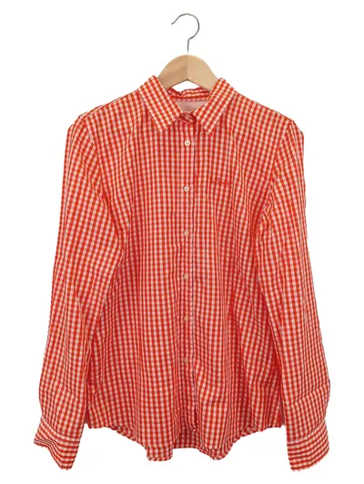 LUIS TRENKER Damen Bluse Gr. 40/L Rot Kariert Casual Langarm Baumwolle