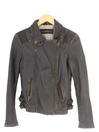 BLUE MONKEY Damen Lederjacke Biker-Stil Gr. 36/S Grau