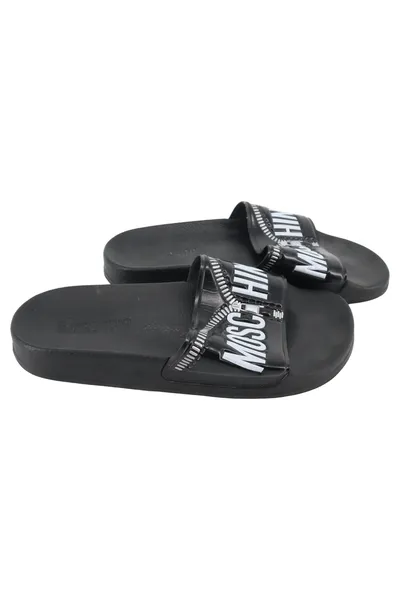 MOSCHINO Damen Sandalen Slides Logo-Print Schwarz Gr. 37 Streetwear Casual