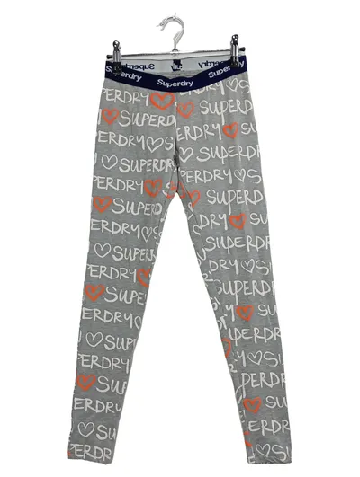 Superdry Damen Leggings Grau Logo-Print Herzmuster Größe S