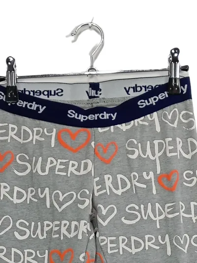 Superdry Damen Leggings Grau Logo-Print Herzmuster Größe S