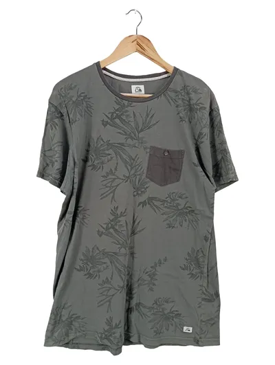 QUIKSILVER Herren T-Shirt Grau Gr. 48/M Floral Logo Print Casual Baumwolle
