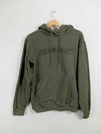 OCEANSAPART Hoodie Kapuzenpullover Damen Gr. 36 S Grün Logo Stickerei Baumwolle