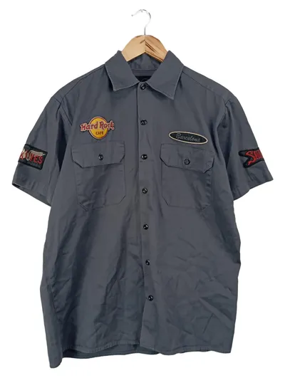 HARD ROCK CAFE Freizeithemd Herren 46;S Grau Casual Stickerei Kurzarm