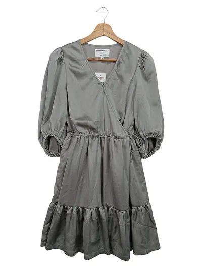 DESIGNERS REMIX Cocktailkleid Damen 42/XL Grau Elegant Vintage Wickelkleid