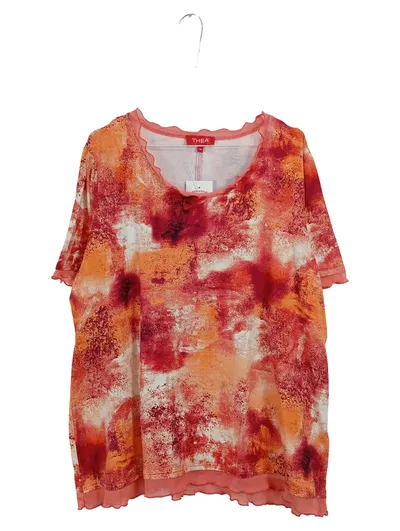 THEA Damen T-Shirt Viskose Abstrakt Rüsche Kurzarm Mehrfarbig Gr. 48/4XL