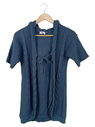 Flashlights Damen Strickjacke Gr. 36/38 Blau Kapuze Zopfmuster Kurzarm