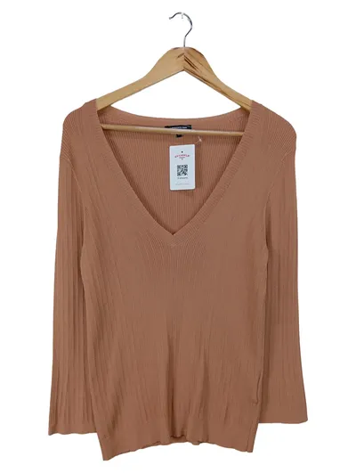 LAWRENCE GREY Pullover Damen Gr. 38/M Beige Rippstrick V-Ausschnitt Casual