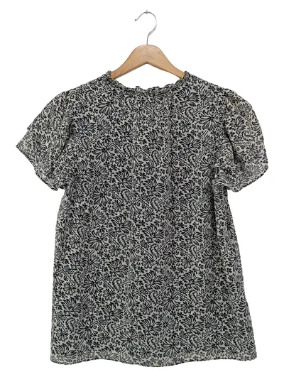 WHISTLES Damen Bluse Gr. 40/M Schwarz Floral Vintage Elegant Kurzarm
