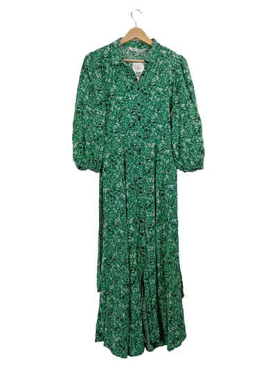 ZARA Damen Blusenkleid S Grün Blumenmuster Maxikleid Feminin