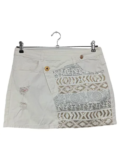 DESIGUAL Minirock Damen 32/XXS Weiß Pailletten Bohemian Streetwear
