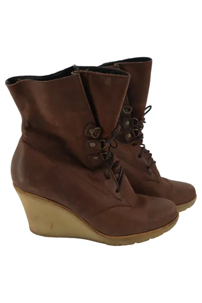 PAUL GREEN Damen Stiefelette Braun Gr. 35.5 Leder Keilabsatz Schnürung Klassisch
