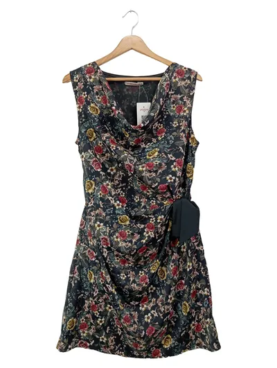 ANGELA DAVIS Freizeitkleid Damen Gr. 40/L Schwarz Floral Vintage Elegant