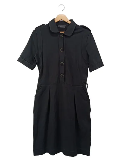 SAND Damen Blusenkleid Gr. 40/L Schwarz Elegant Hemdblusenkleid Midi