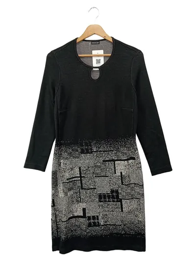 BARBARA LEBEK Blusenkleid Damen 38/M Schwarz Grafisch Elegant Vintage