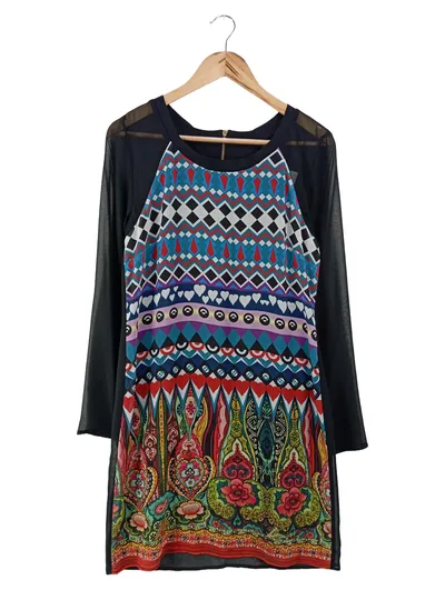 DESIGUAL Damen Freizeitkleid Gr. 40/L Mehrfarbig Ethno Muster