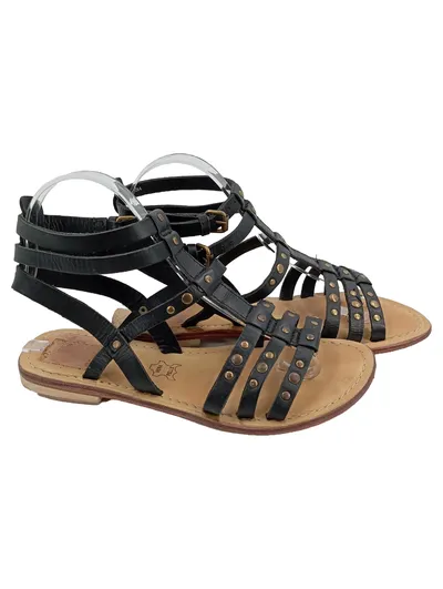 GEOX Damen Gladiator Sandalen Gr. 37 Schwarz Leder Nieten Casual