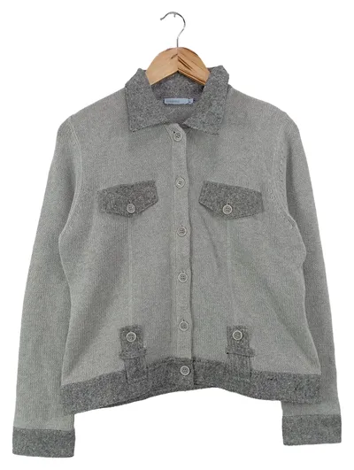 SUZANNA Damen Strickjacke Gr. 40/L Grau Klassisch Elegant Baumwolle Angora Wolle