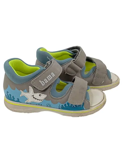 BAMA Sandalen Kinder Gr. 24 Grau Hai-Motiv Casual Klettverschluss