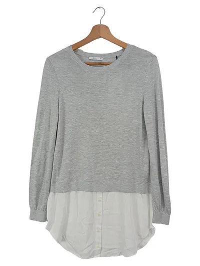 edc Damen Pullover Grau 32/XS Viskose Layer-Look Langarm Casual