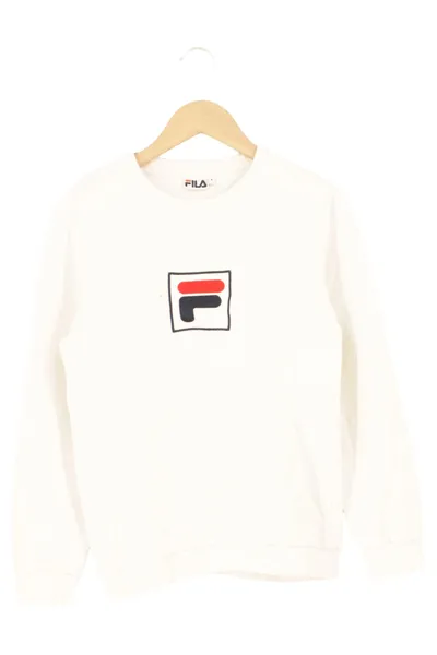 FILA Damen Pullover Gr. 36/S Weiß Logo Sweatshirt Baumwolle Casual