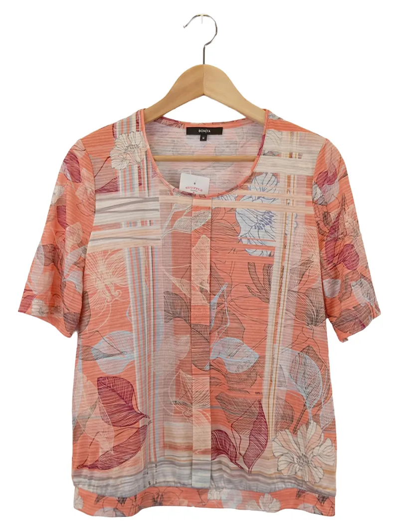 BONITA Damen T-Shirt Gr. 38/M Orange Florales Muster Kurzarm Casual 1