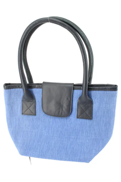 SANDER Henkeltasche Damen Blau Stoff Leder Klassisch Casual 29x15cm