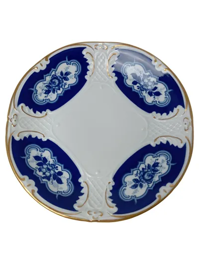 PMP 1817 Servierteller Vintage Blau Blumen Echt Kobalt Porzellan 19cm