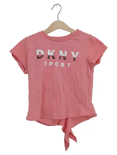 DKNY SPORT Kinder Sport Shirt Rosa Gr. 116 Logo-Print Kurzarm T-Shirt mit Knoten