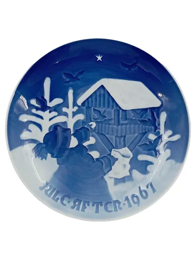 B&G Copenhagen Porzellan Wandteller Fuglenes Jul 1967 Blau Vintage 18cm