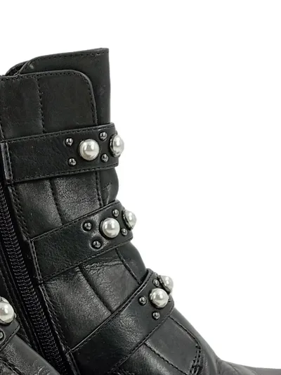 Tamaris Damen Stiefelette Schwarz Gr. 38 Perlen Nieten Biker Boots Leder