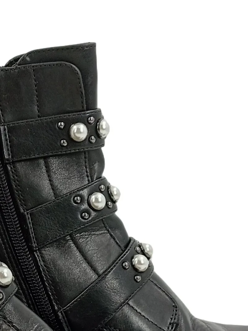 Tamaris Damen Stiefelette Schwarz Gr. 38 Perlen Nieten Biker Boots Leder 2