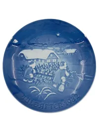 B&G COPENHAGEN PORCELAIN Wandteller 1982 Weihnachtsbaum Blau Porzellan 18cm 1