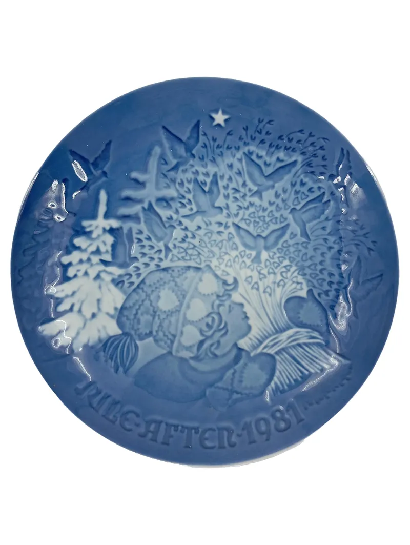 B&G COPENHAGEN PORCELAIN Wandteller Juleneget Christmas Peace 1981 Blau 1