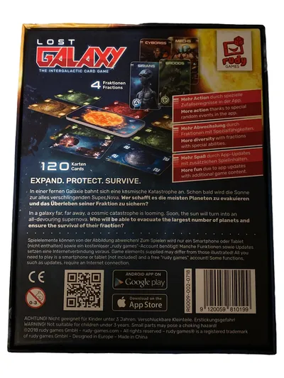 Rudy Games Lost Galaxy Kartenspiel Sci-Fi Strategie App Hybrid ab 8 J.
