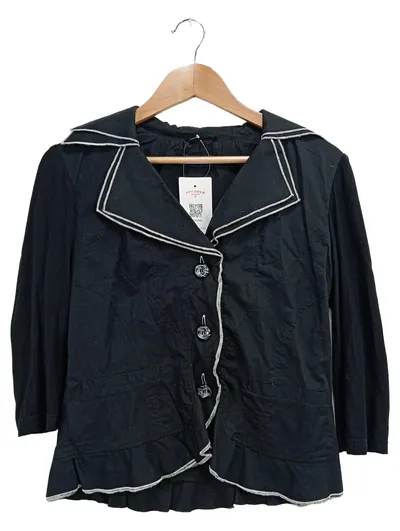 KAPALUA Leichte Jacke Damen 36/S Schwarz Vintage Elegant Zierknöpfe Rüschen