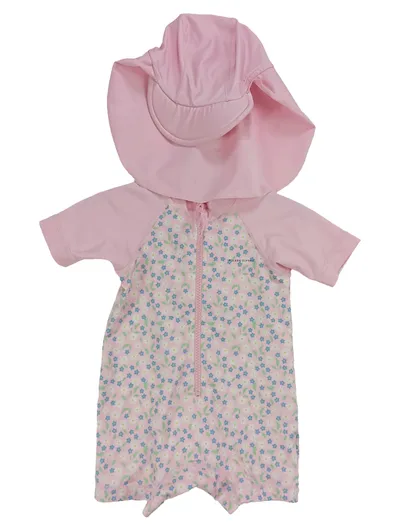 POLARN O. PYRET Kinder Badeanzug Rosa Blumenmuster Gr. 74 Sommer Kurzarm