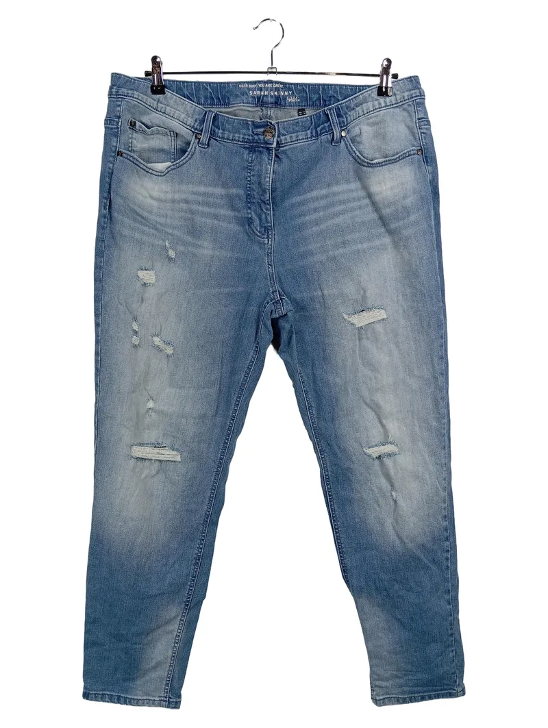 Ulla Popken Sarah Skinny Jeans Damen Gr. 50 Blau Destroyed Look 1