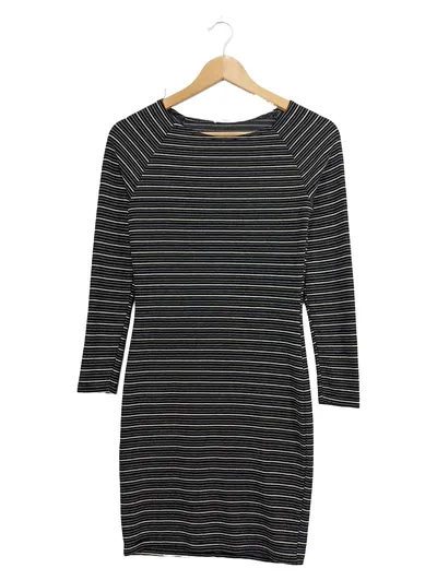 Mango Strickkleid Damen Kleid Gestreift Schwarz Gr. 36 S Langarm Rippstrick