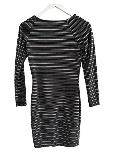 Mango Strickkleid Damen Kleid Gestreift Schwarz Gr. 36 S Langarm Rippstrick