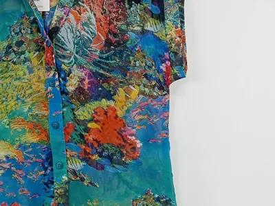 Best Connections Damen Bluse Gr. 34 Korallenmotiv Unterwasser Mehrfarbig