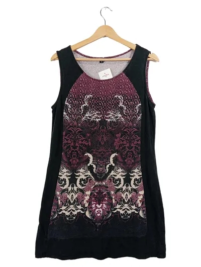 STYLE Damen Top Shirt Ärmellos Gr. 40 Schwarz Modal Stretch Grafisch Muster