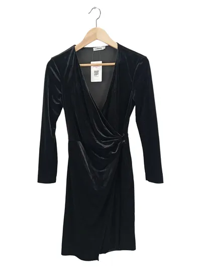 J. LINDEBERG Cocktailkleid Damen Gr. 34/XS Schwarz Samt Wickelkleid Elegant