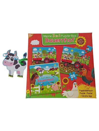 DARIO 3in1 Puzzle-Box Bauernhof Kinder Pappbilderbuch Poster 25 Teile ab 3+
