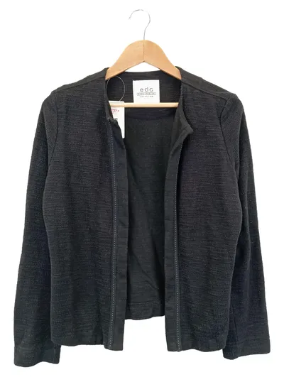 edc Damen Strickjacke Gr. 38/M Schwarz Langarm Reißverschluss Strukturmuster