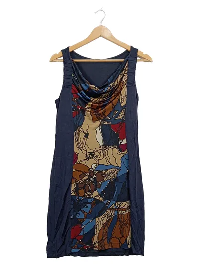 s.Oliver Damen Sommerkleid Gr. 36 Blau Abstrakt Wasserfallausschnitt